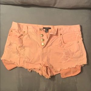 Pink/salmon/coral denim/jean shorts - forever 21